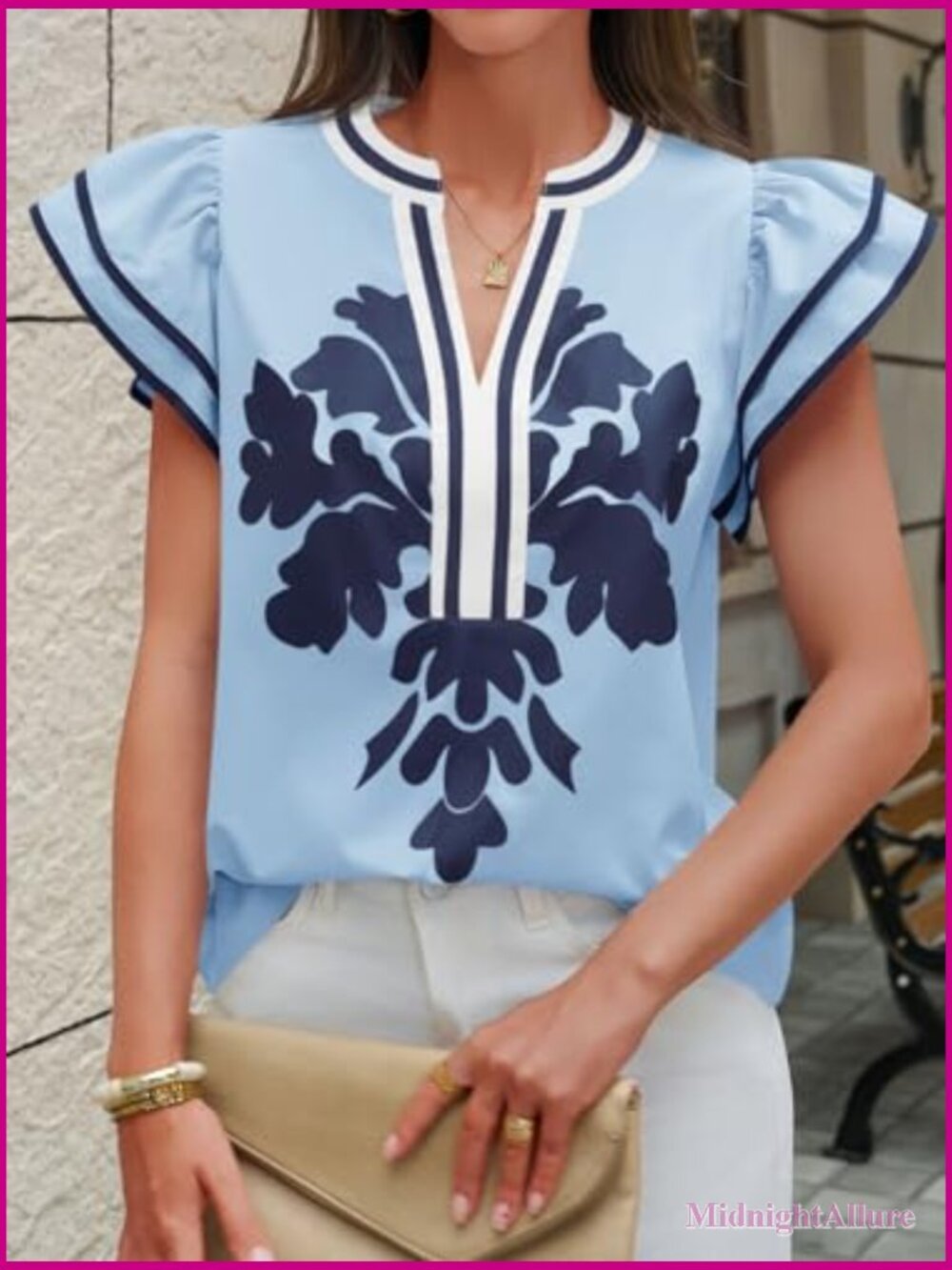 Ruffle Color Block Blouse V Neck Floral Print Tank Tops Pleated Loose Fit Shirts - Picture 3 of 7